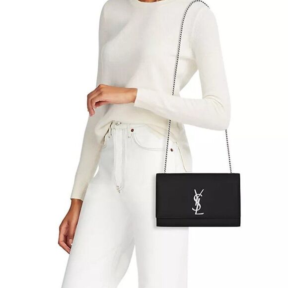 Saint Laurent YSL Medium Kate Grained Crossbody Leather Bag Black Silver chain - Picture 9 of 9